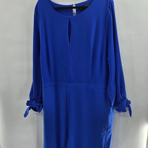 Eloquii Royal Blue Jumpsuit Back Key-Hole Front Tie-Long Sleeve Wide Leg Size 26 - Picture 1 of 11